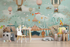 Circus Balloon Wallpaper : Carnival Tent and Swans Kids Mural - View 2