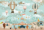 Circus Balloon Wallpaper : Carnival Tent and Swans Kids Mural - flat design