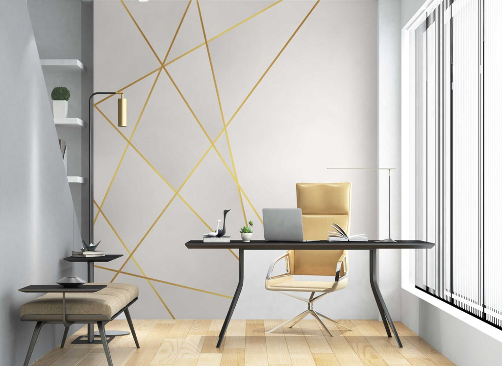Gold Line Wallpaper : Minimal Thin Stripe Mural - View 2