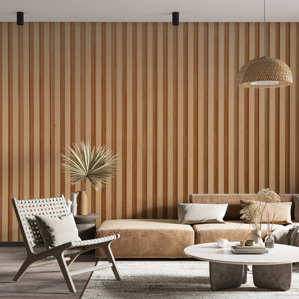 Wood Slat Wallpaper : Brown Vertical Panel Mural - View 3