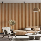 Wood Slat Wallpaper : Brown Vertical Panel Mural - View 3