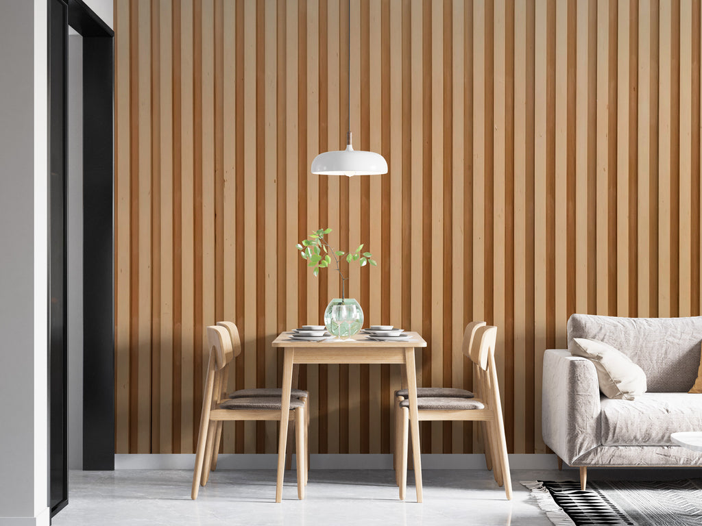 Wood Slat Wallpaper : Brown Vertical Panel Mural