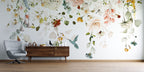Watercolor Wildflower Wallpaper : Soft Flowers and Hummingbird Mural - View 4