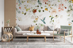 Watercolor Wildflower Wallpaper : Soft Flowers and Hummingbird Mural - View 2