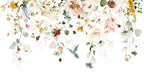 Watercolor Wildflower Wallpaper : Soft Flowers and Hummingbird Mural - flat design