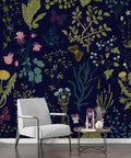 Botanical Herb Wallpaper : Wildflowers and Butterflies on Navy Pattern Mural