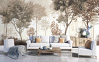 Deer in the Forest Wallpaper : Soft Beige Woodland Mural