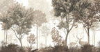 Deer in the Forest Wallpaper : Soft Beige Woodland Mural - flat design