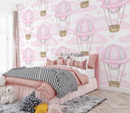 Pink Hot Air Balloons Wallpaper : Nursery Clouds Pattern Mural - View 4