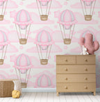 Pink Hot Air Balloons Wallpaper : Nursery Clouds Pattern Mural - View 2