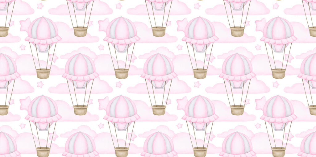 Pink Hot Air Balloons Wallpaper : Nursery Clouds Pattern Mural - flat design