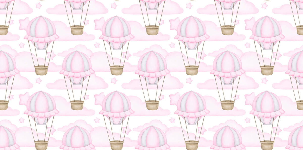 Pink Hot Air Balloons Wallpaper : Nursery Clouds Pattern Mural - flat design