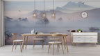 Misty Lake Wallpaper : Lavender Fog and Bare Trees Mural - View 3