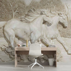 3D Horse Relief Wallpaper : White Sculpted Horse Mural - View 3