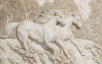 3D Horse Relief Wallpaper : White Sculpted Horse Mural - flat design