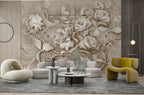 3D Beige Rose Wallpaper : Sculpted Flower Relief Mural - View 4