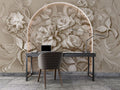 3D Beige Rose Wallpaper : Sculpted Flower Relief Mural