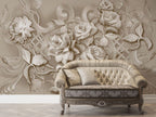 3D Beige Rose Wallpaper : Sculpted Flower Relief Mural - View 2