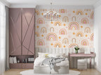 Boho Rainbow Wallpaper : Pink and Mustard Kids Pattern Mural - View 2