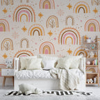 Boho Rainbow Wallpaper : Pink and Mustard Kids Pattern Mural
