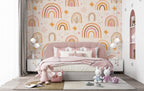 Boho Rainbow Wallpaper : Pink and Mustard Kids Pattern Mural - View 3