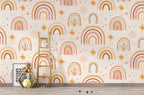 Boho Rainbow Wallpaper : Pink and Mustard Kids Pattern Mural - View 4