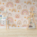 Boho Rainbow Wallpaper : Pink and Mustard Kids Pattern Mural - View 5