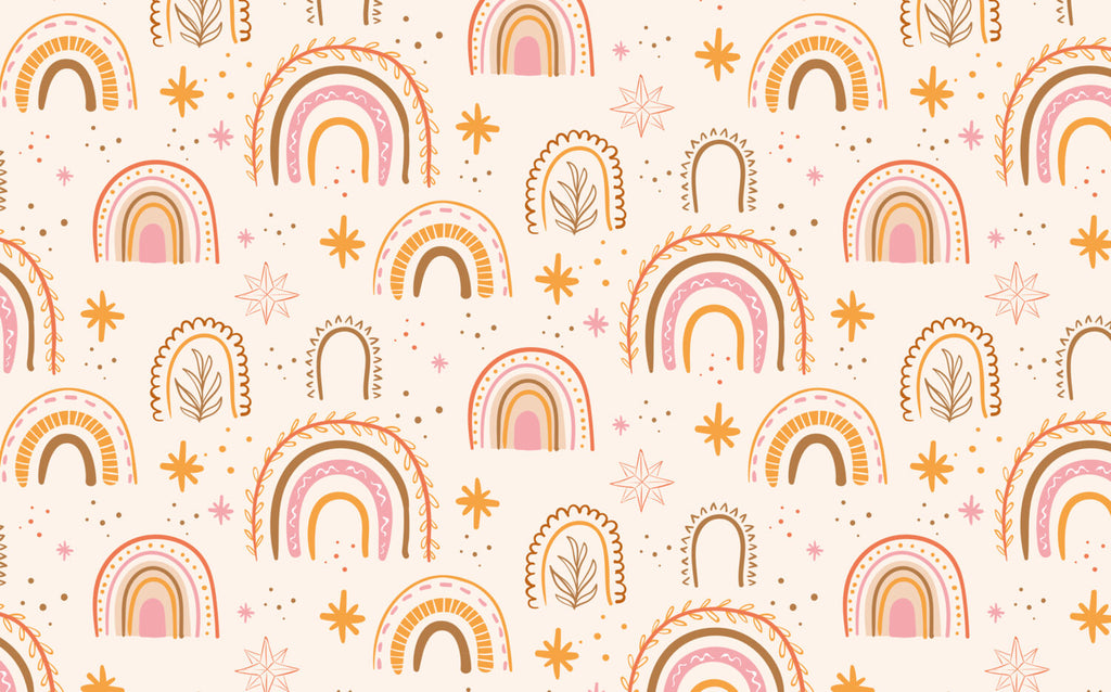 Boho Rainbow Wallpaper : Pink and Mustard Kids Pattern Mural - flat design