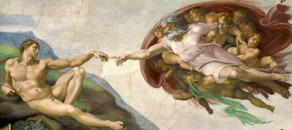 Creation of Adam Wallpaper : Renaissance Fresco Art Mural - flat design