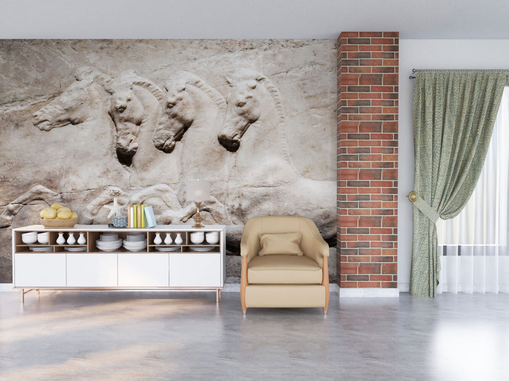 Stone Horses Wallpaper : 3D Relief Carving Mural - View 4