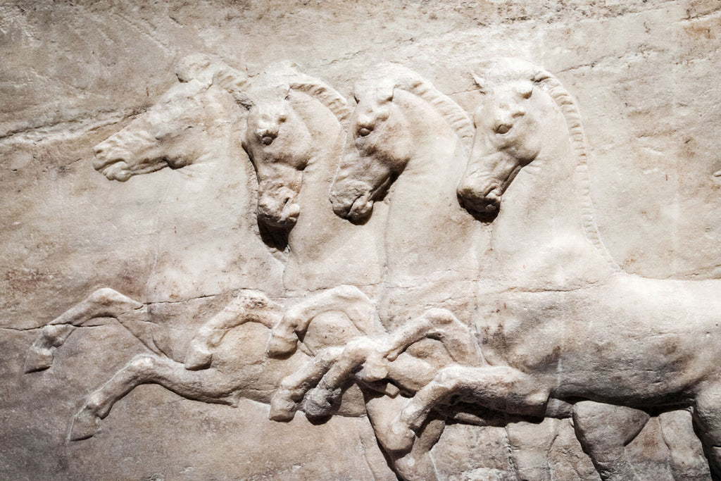 Stone Horses Wallpaper : 3D Relief Carving Mural - View 2