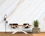 White Marble Tile Wallpaper : Soft Veined Stone Mural - View 2