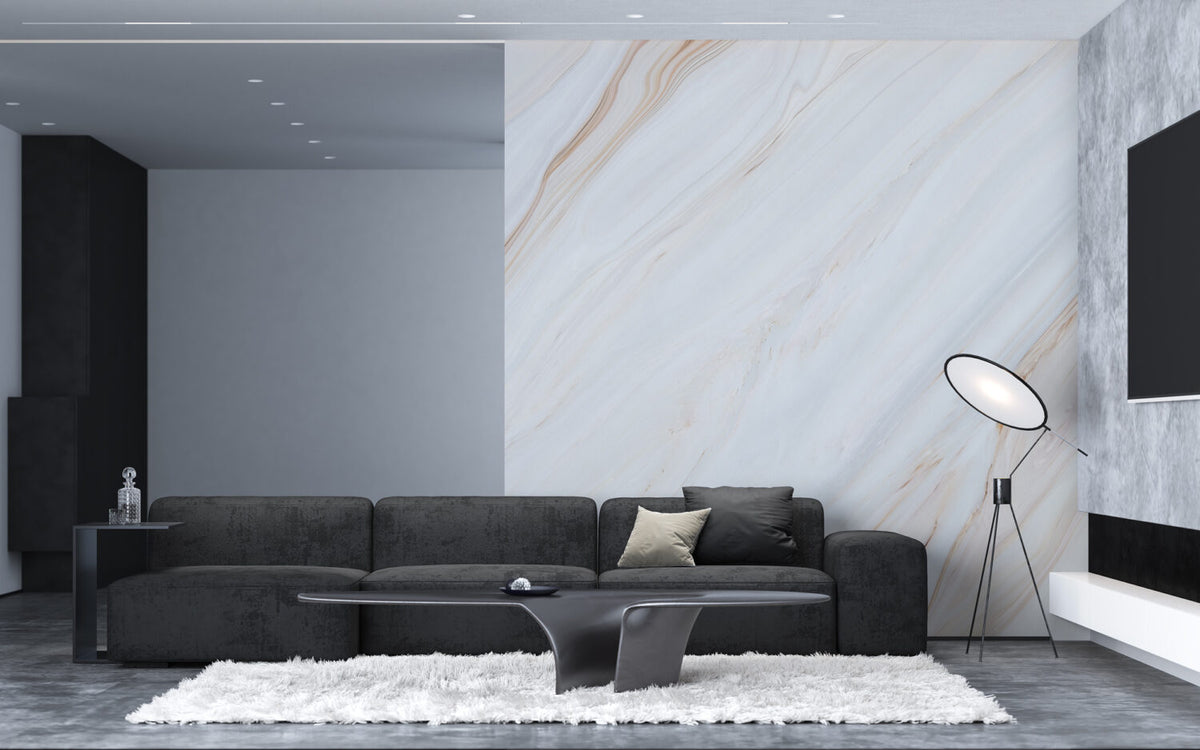 White Marble Tile Wallpaper : Soft Veined Stone Mural - View 4