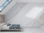White Marble Tile Wallpaper : Soft Veined Stone Mural