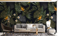 Dark Tropical Floral Wallpaper : Bird of Paradise on Black Mural