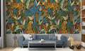 Kids Cheetah Jungle Wallpaper : Bold Tropical Leaf Pattern Mural