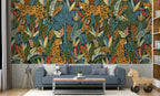 Kids Cheetah Jungle Wallpaper : Bold Tropical Leaf Pattern Mural