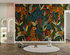 Kids Cheetah Jungle Wallpaper : Bold Tropical Leaf Pattern Mural - View 2
