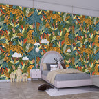 Kids Cheetah Jungle Wallpaper : Bold Tropical Leaf Pattern Mural - View 3