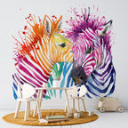 Rainbow Zebra Wallpaper : Colorful Watercolor Animal Art Mural