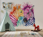 Rainbow Zebra Wallpaper : Colorful Watercolor Animal Art Mural - View 4