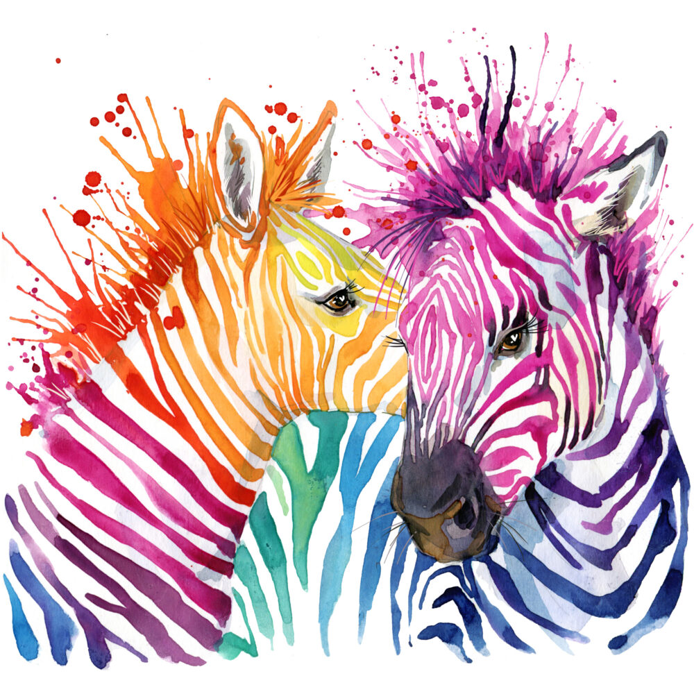Rainbow Zebra Wallpaper : Colorful Watercolor Animal Art Mural - flat design