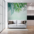 Watercolor Jungle Leaves Wallpaper : Green Tropical Border Mural - View 3