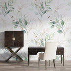 Watercolor Leaves Wallpaper : Gold Line Botanical Pattern - View 3