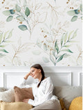 Watercolor Leaves Wallpaper : Gold Line Botanical Pattern