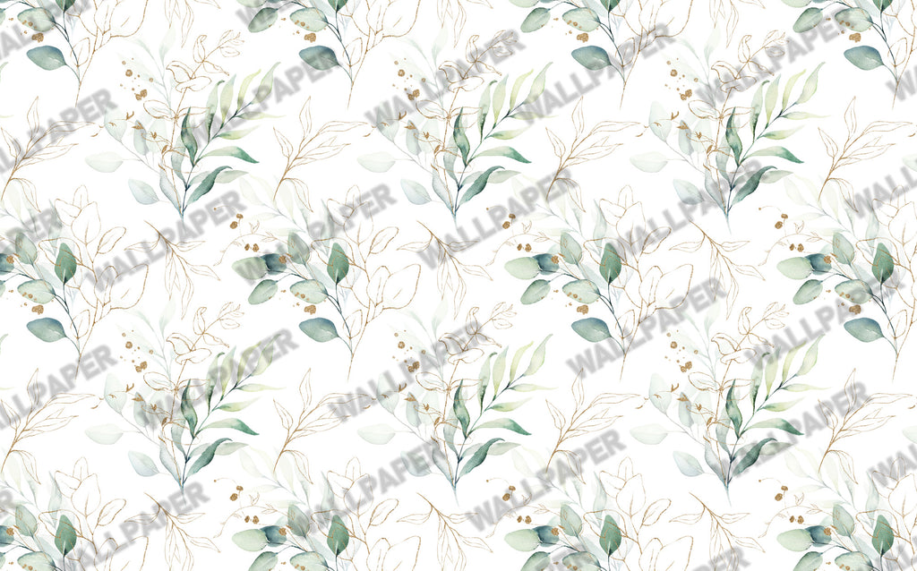 Watercolor Leaves Wallpaper : Gold Line Botanical Pattern - View 2