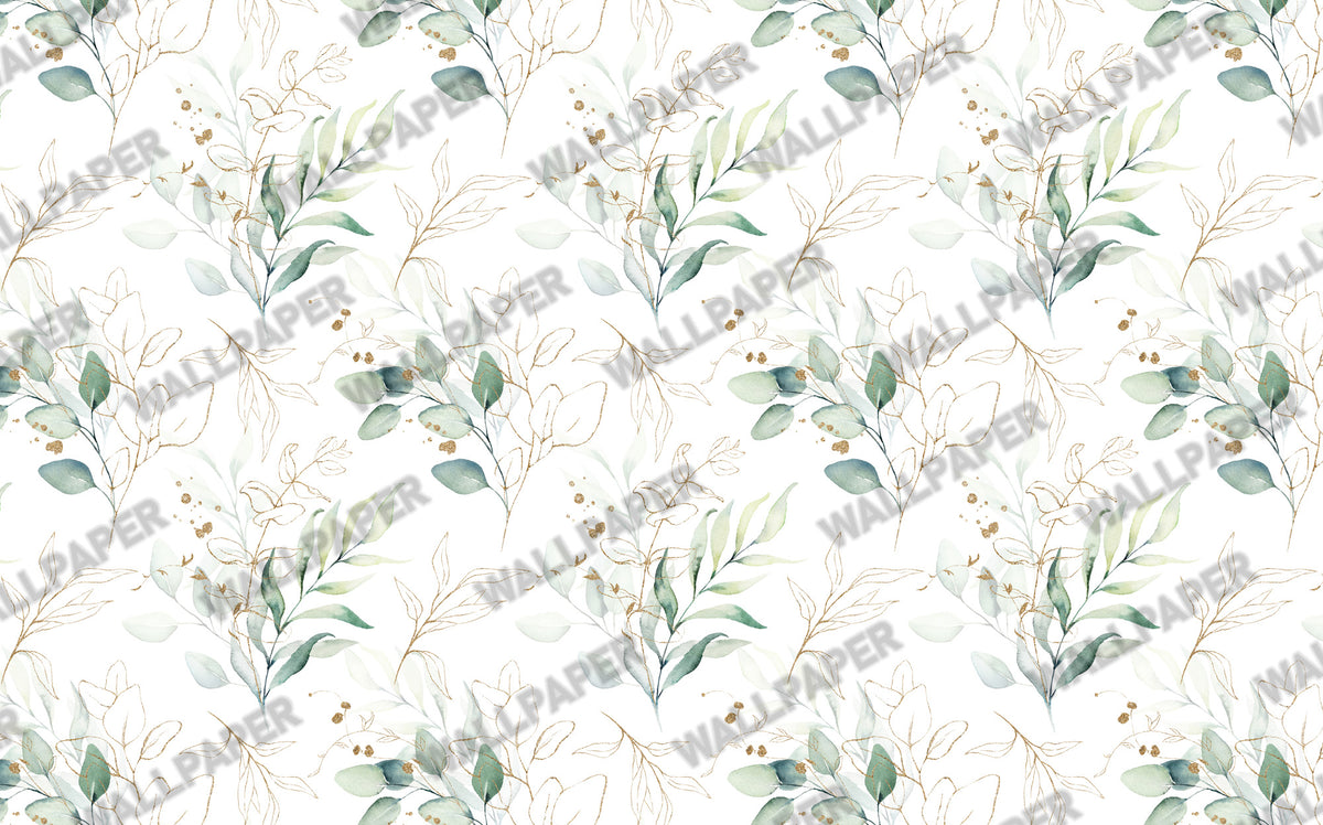 Watercolor Leaves Wallpaper : Gold Line Botanical Pattern - View 2
