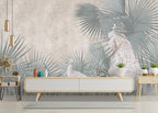 White Peacock Wallpaper : Soft Palm Garden Mural - View 3