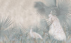 White Peacock Wallpaper : Soft Palm Garden Mural - flat design