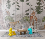 Wild Forest Animals Wallpaper : Sketched Woodland Deer Fox Mural